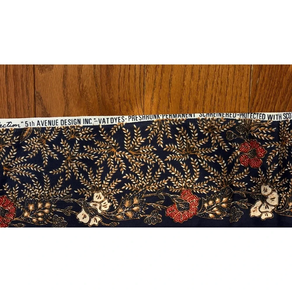 Vintage 70s Cotton Fabric Navy Floral‎ Border Print Kroda Wimpa 5th Ave 35x53